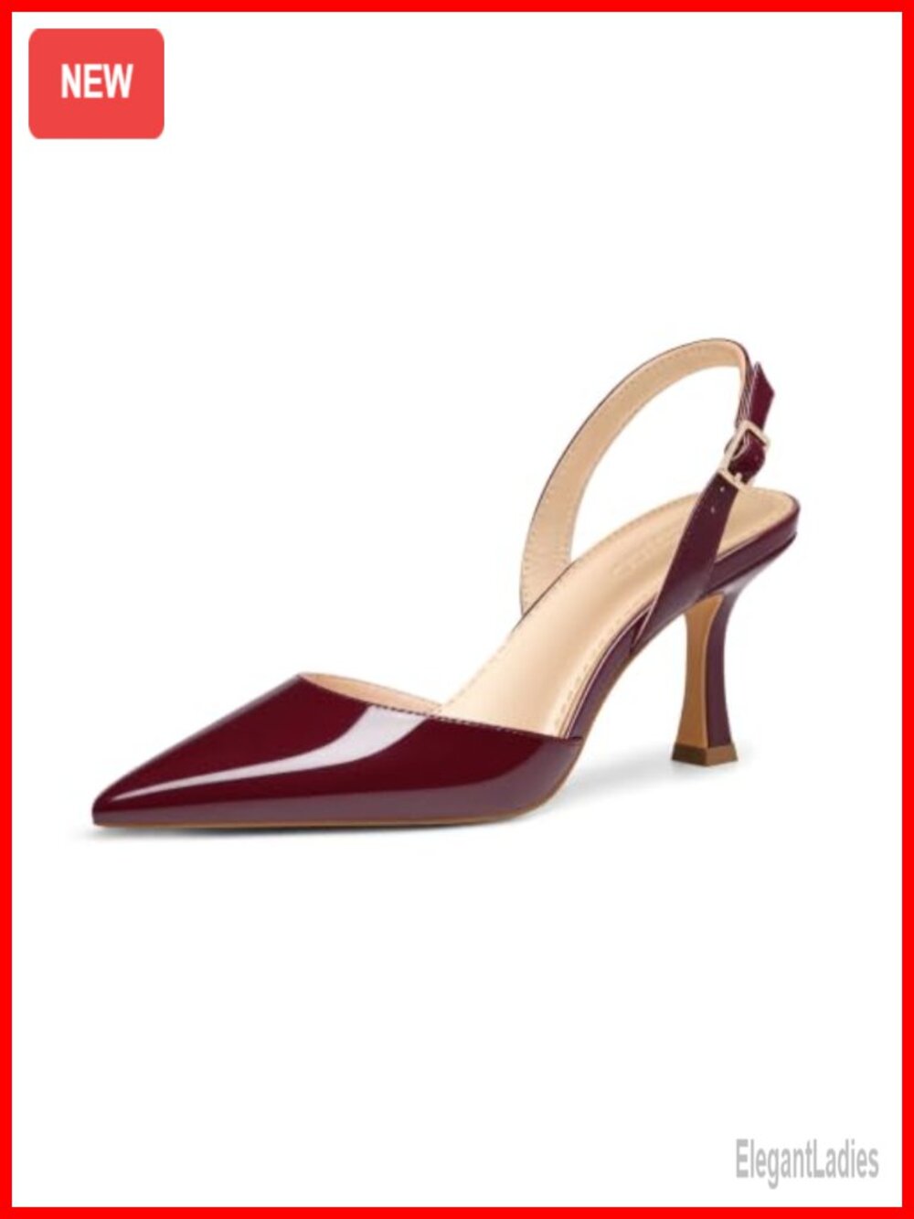 Coutgo Womens Slingback Kitten Heels Closed Pointed Toe Pump Faux Leather